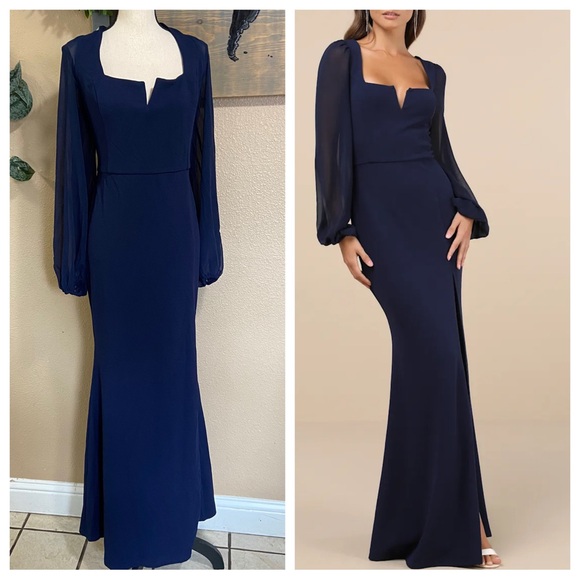 Lulus Dresses & Skirts - NWOT Lulus Composed Elegance Navy Balloon Sleeve Mermaid Maxi Dress